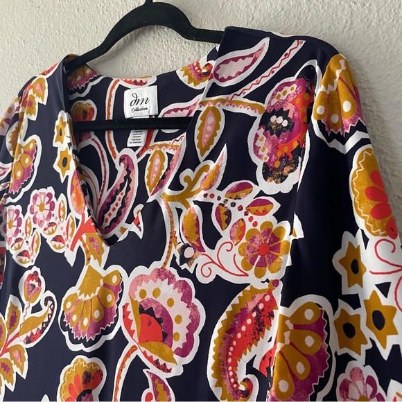 Donna Morgan Sleek Shift Dress Women’s 14 Floral Print V Neck 3/4 Sleeve Slinky - Picture 4 of 14